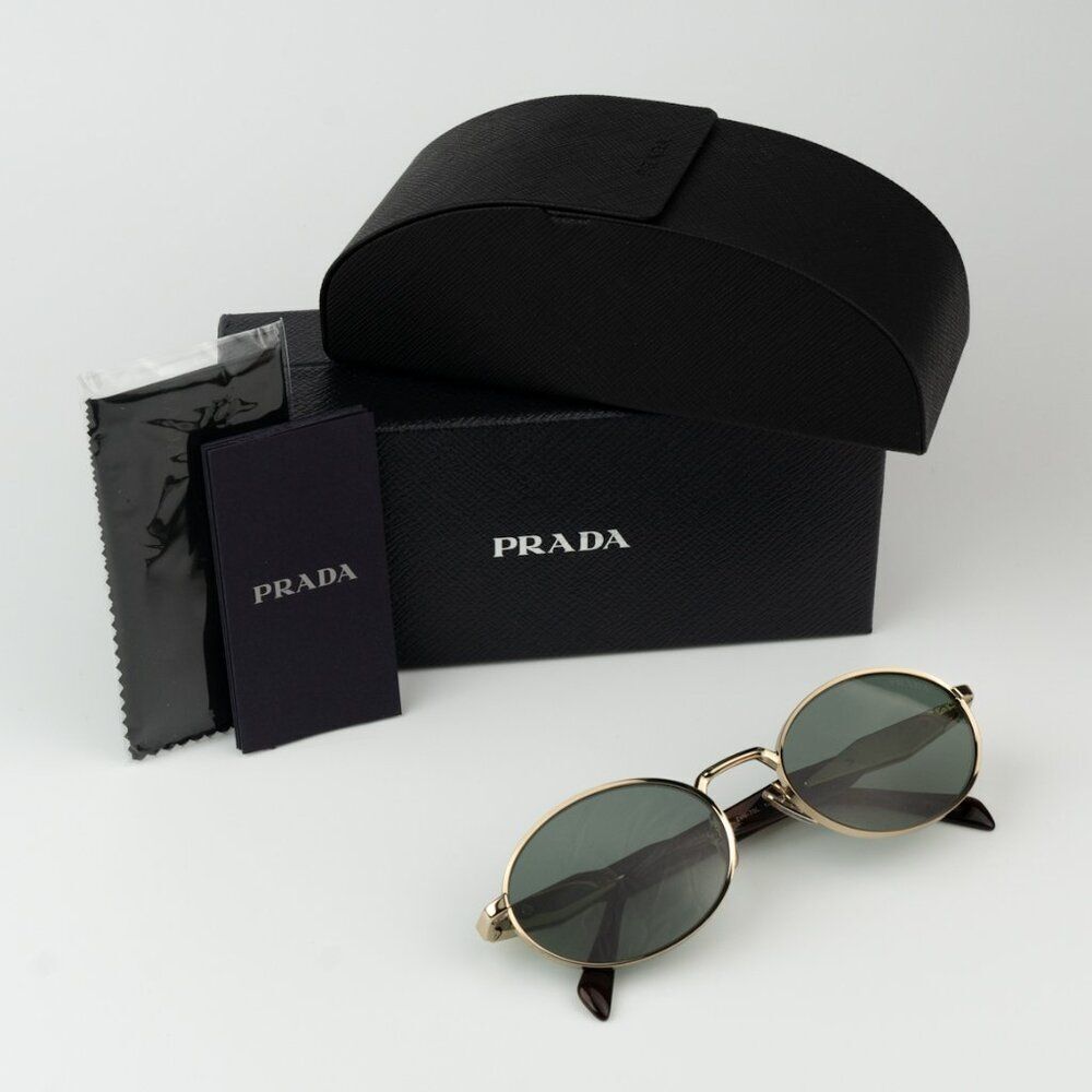 NEW Prada PR65ZS ZVN70L Pale Gold Dark Green Oval Metal Unisex Sunglasses - Picture 11 of 13